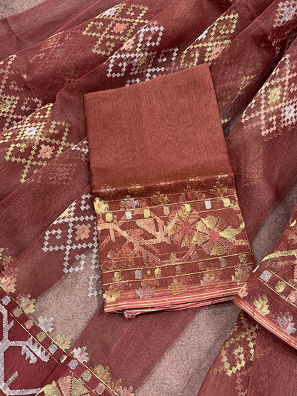 BROWN EXCLUSIVE PURE HANDLOOM DHAKAI JAMDANI SAREE