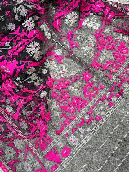 BLACK EXCLUSIVE PURE HANDLOOM DHAKAI JAMDANI SAREE