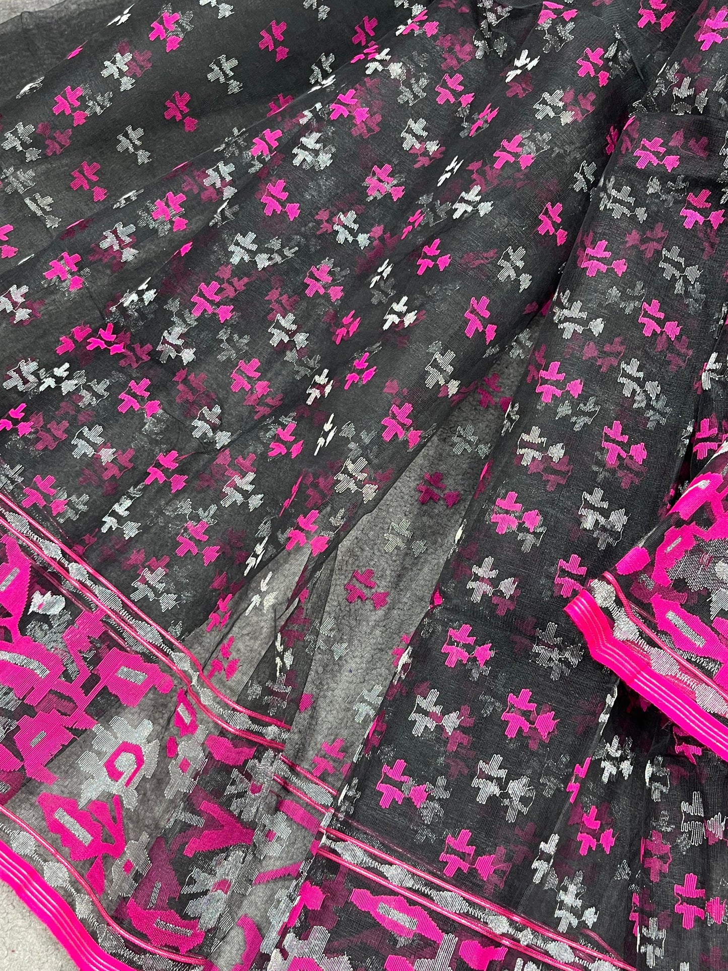 BLACK EXCLUSIVE PURE HANDLOOM DHAKAI JAMDANI SAREE