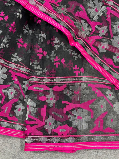 BLACK EXCLUSIVE PURE HANDLOOM DHAKAI JAMDANI SAREE