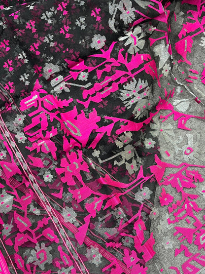 BLACK EXCLUSIVE PURE HANDLOOM DHAKAI JAMDANI SAREE