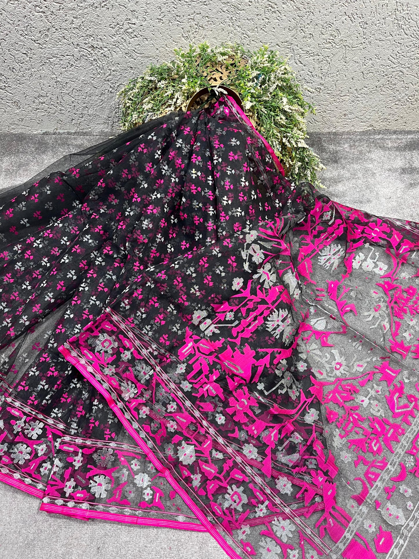 BLACK EXCLUSIVE PURE HANDLOOM DHAKAI JAMDANI SAREE