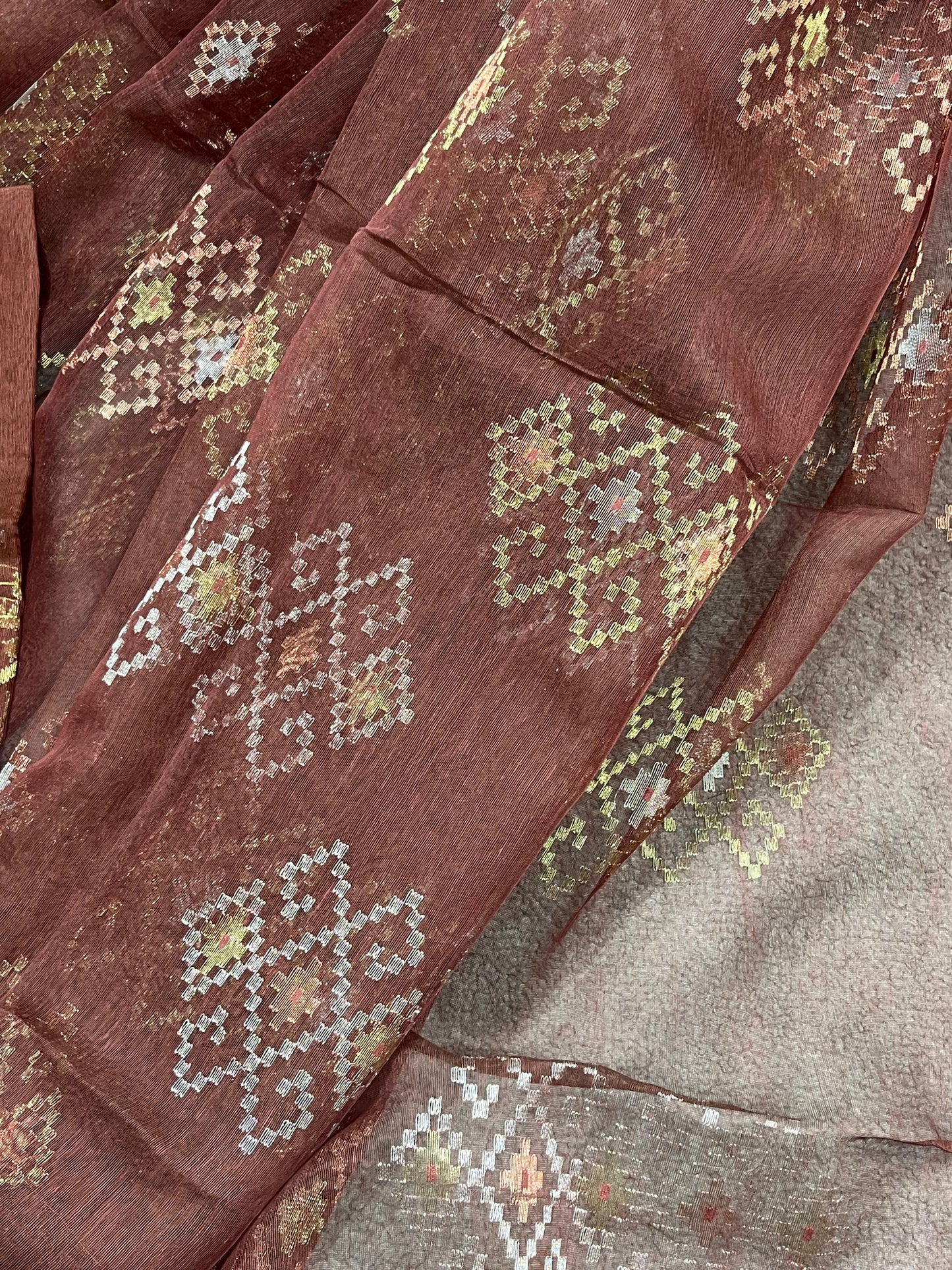 BROWN EXCLUSIVE PURE HANDLOOM DHAKAI JAMDANI SAREE