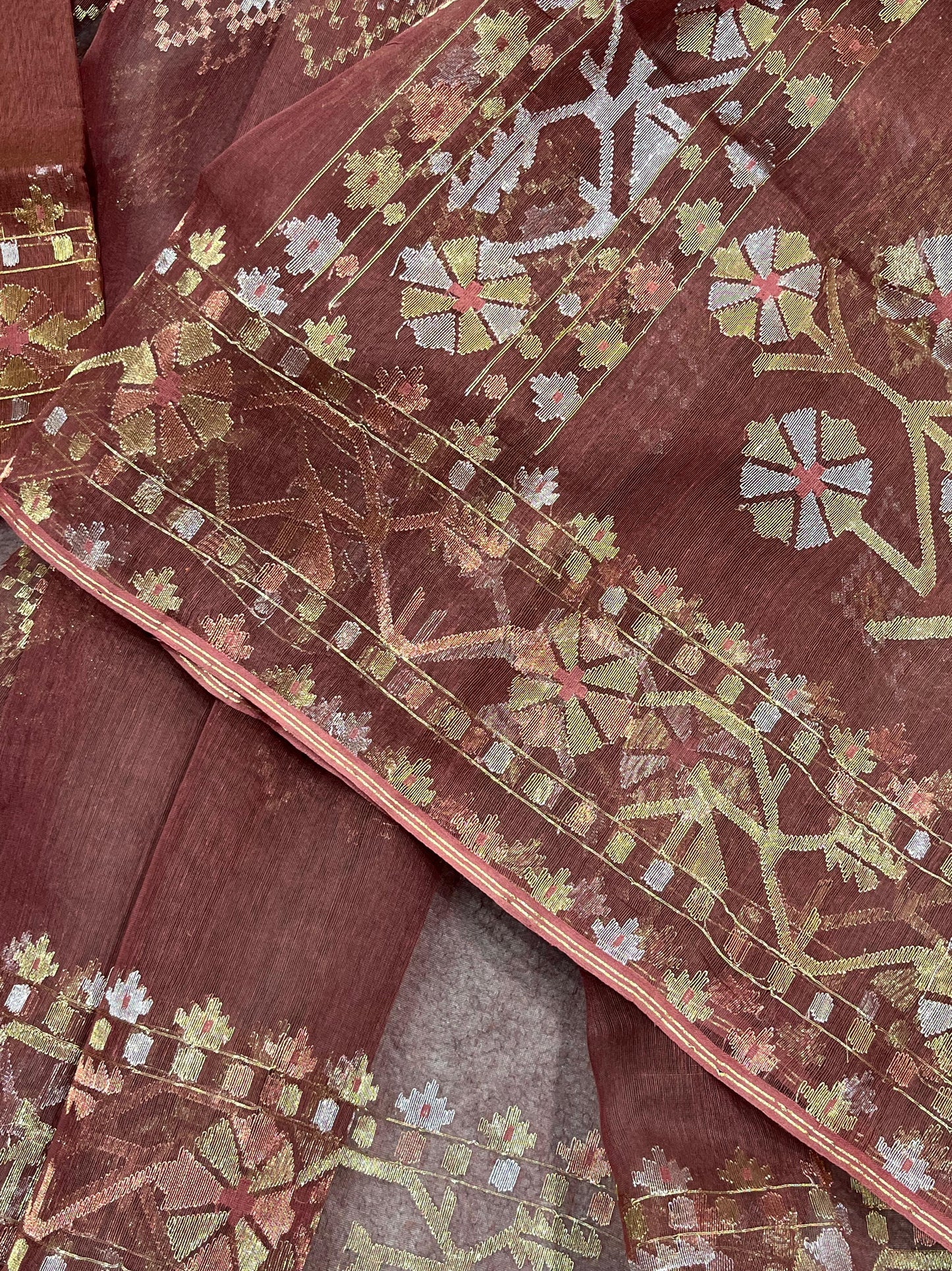 BROWN EXCLUSIVE PURE HANDLOOM DHAKAI JAMDANI SAREE