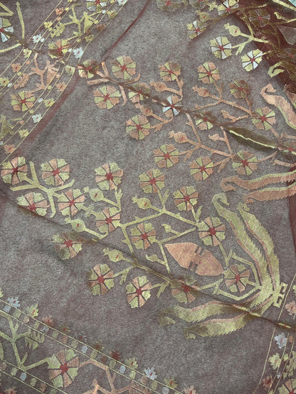 BROWN EXCLUSIVE PURE HANDLOOM DHAKAI JAMDANI SAREE