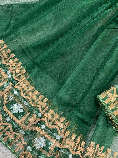GREEN EXCLUSIVE PURE HANDLOOM DHAKAI JAMDANI SAREE