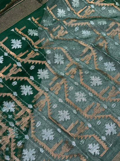 GREEN EXCLUSIVE PURE HANDLOOM DHAKAI JAMDANI SAREE