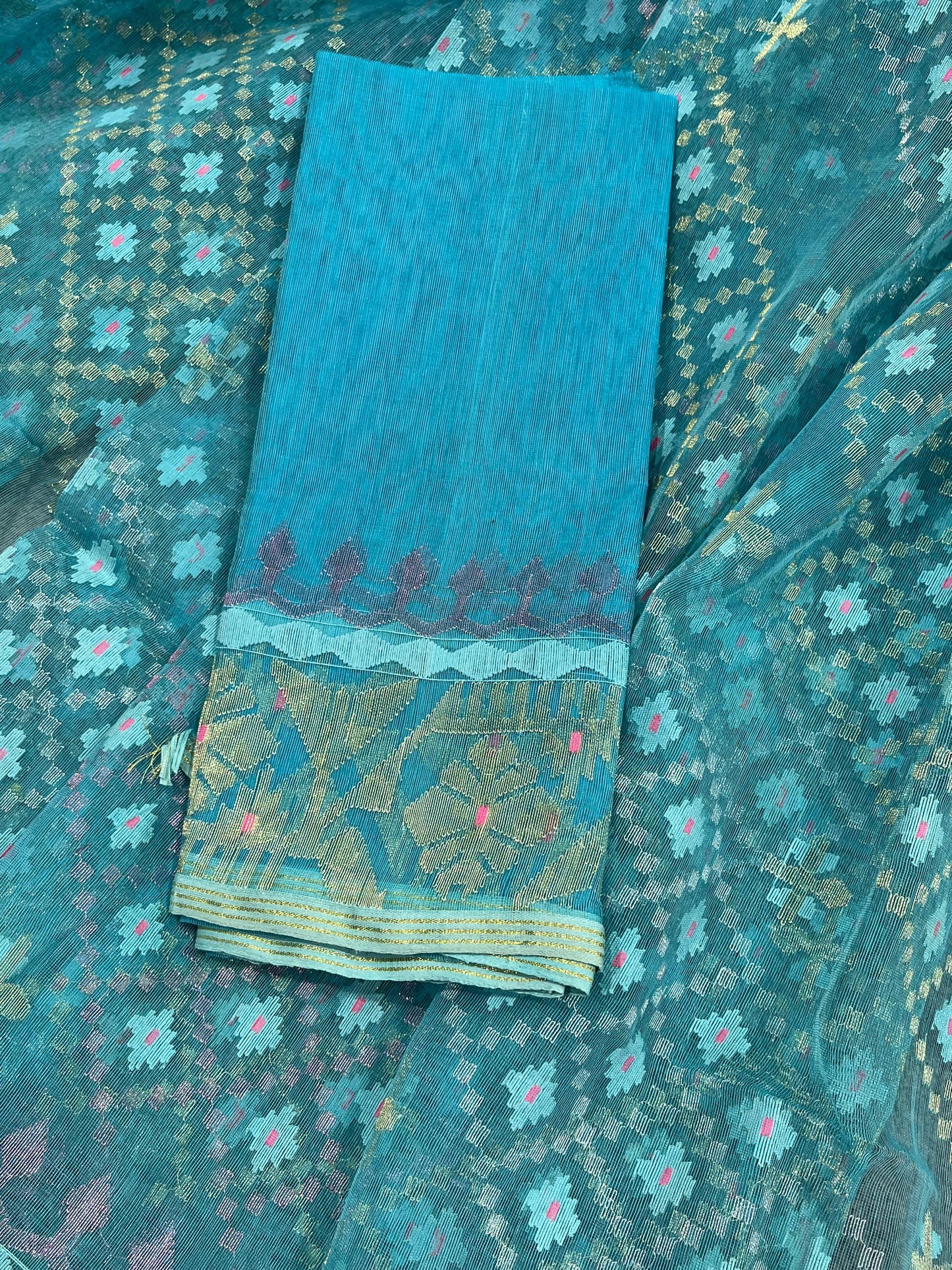 BLUE PURE HANDLOOM EXCLUSIVE DHAKAI JAMDANI SAREE