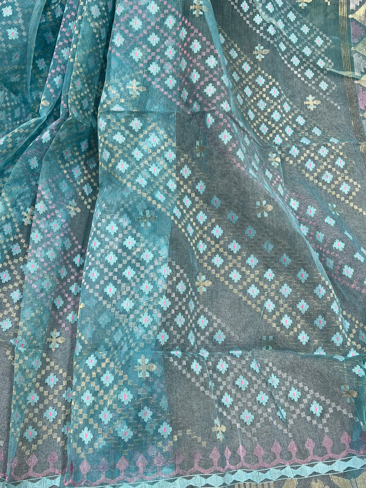 BLUE PURE HANDLOOM EXCLUSIVE DHAKAI JAMDANI SAREE