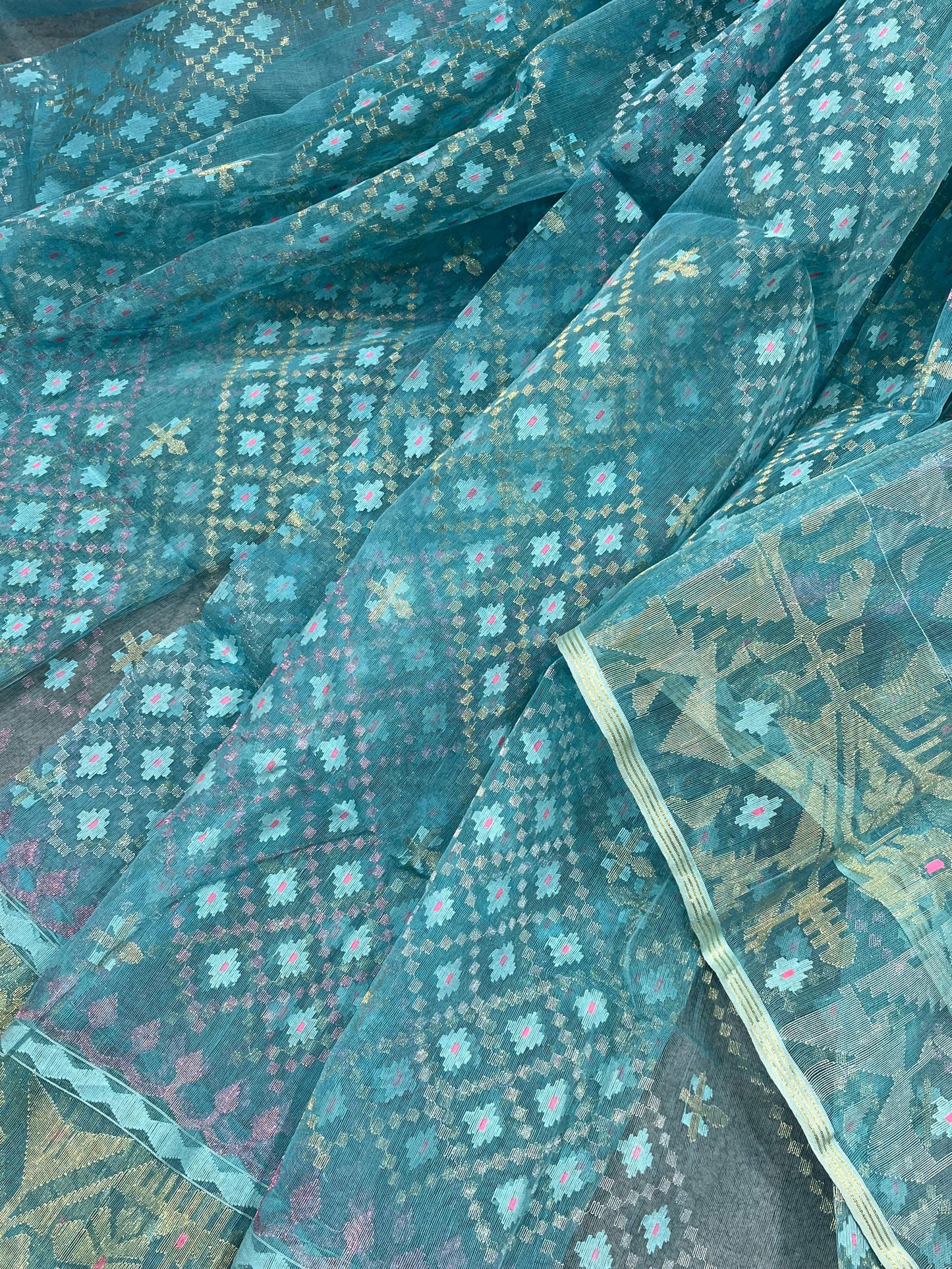 BLUE PURE HANDLOOM EXCLUSIVE DHAKAI JAMDANI SAREE