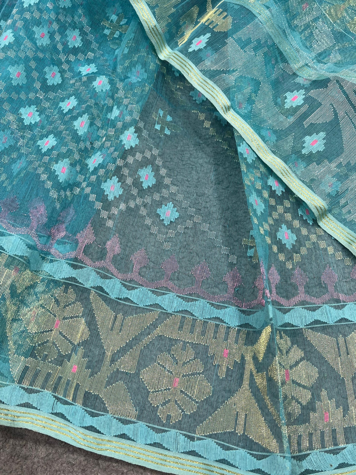 BLUE PURE HANDLOOM EXCLUSIVE DHAKAI JAMDANI SAREE