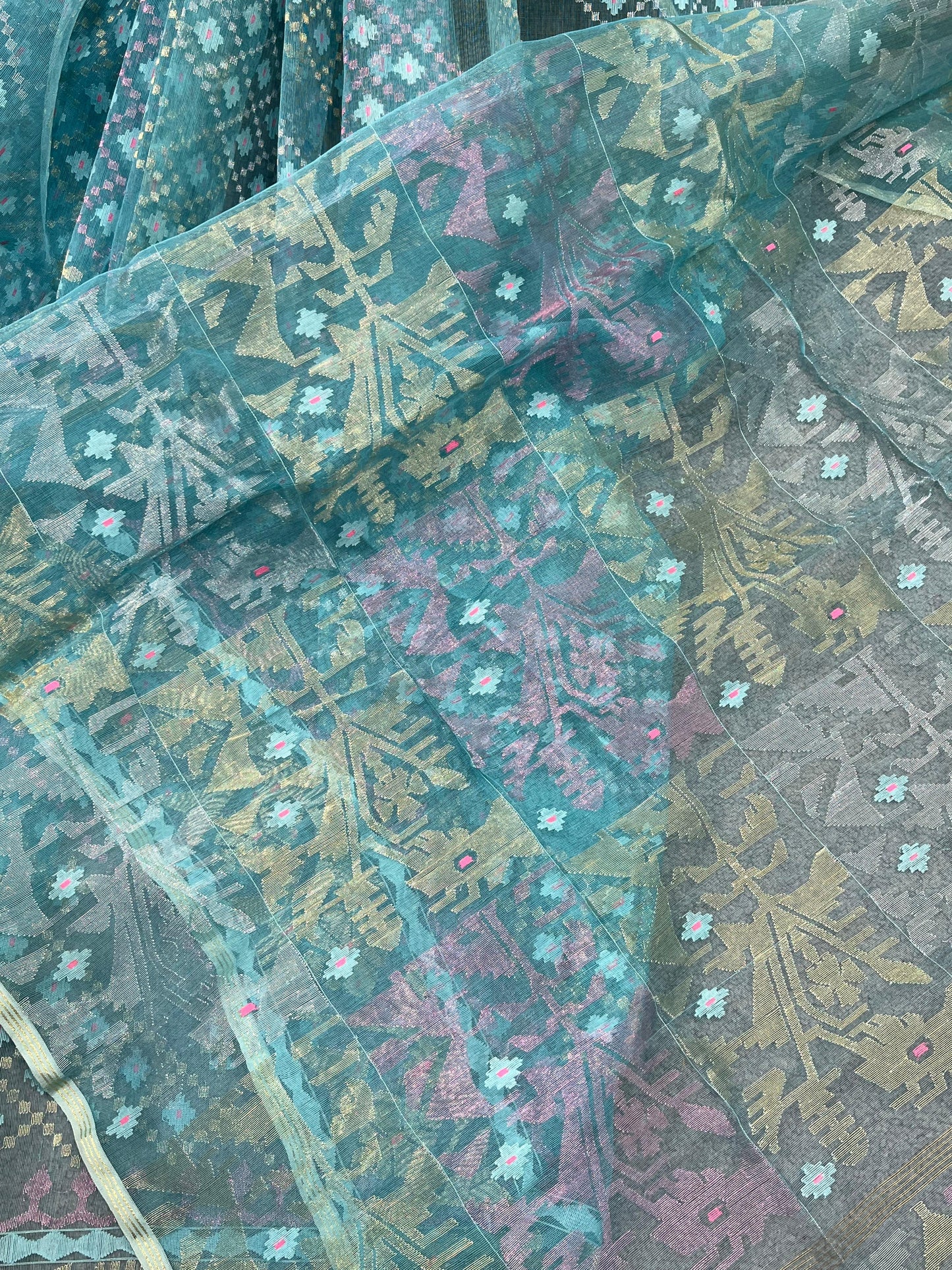 BLUE PURE HANDLOOM EXCLUSIVE DHAKAI JAMDANI SAREE