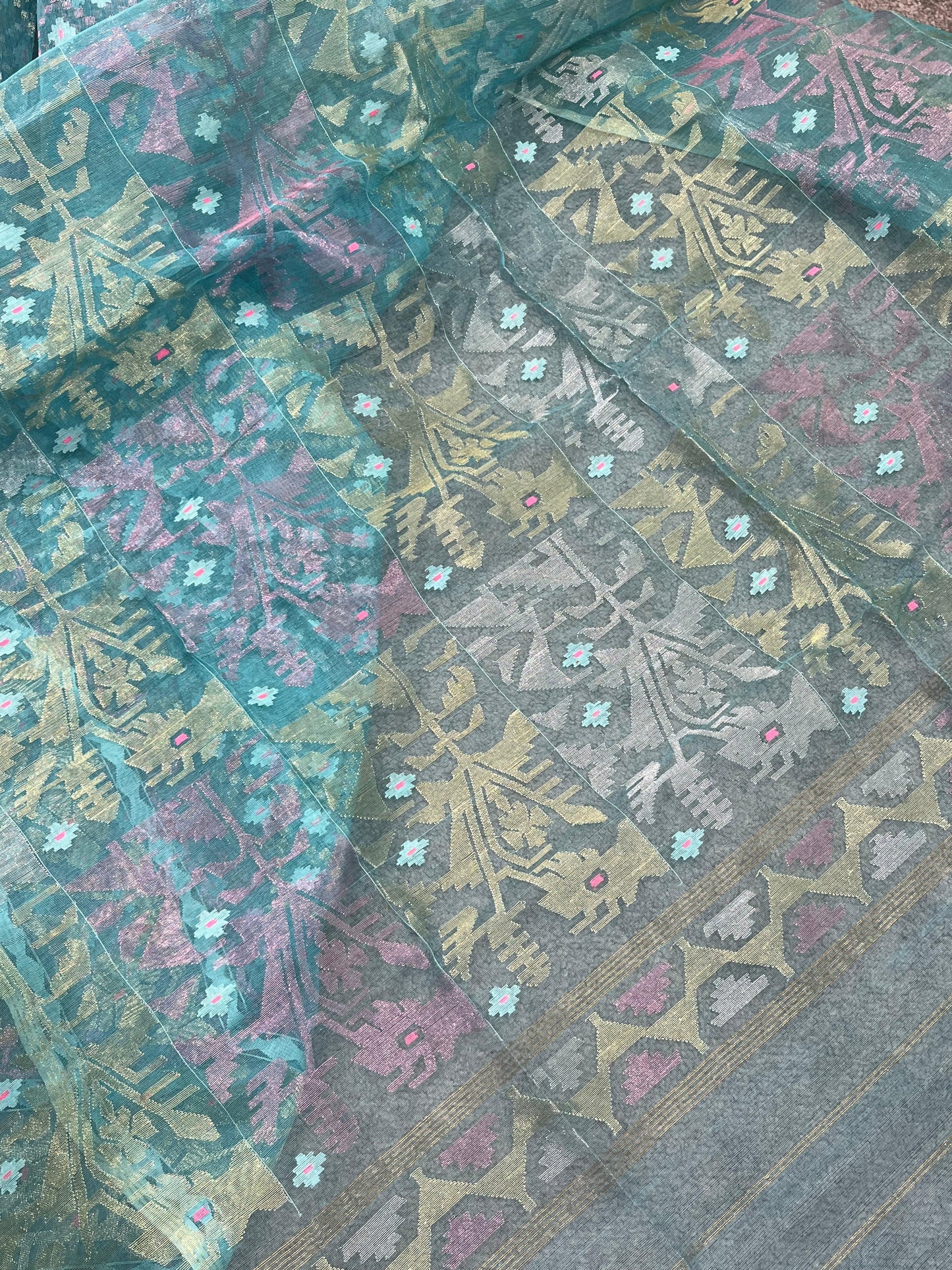 BLUE PURE HANDLOOM EXCLUSIVE DHAKAI JAMDANI SAREE