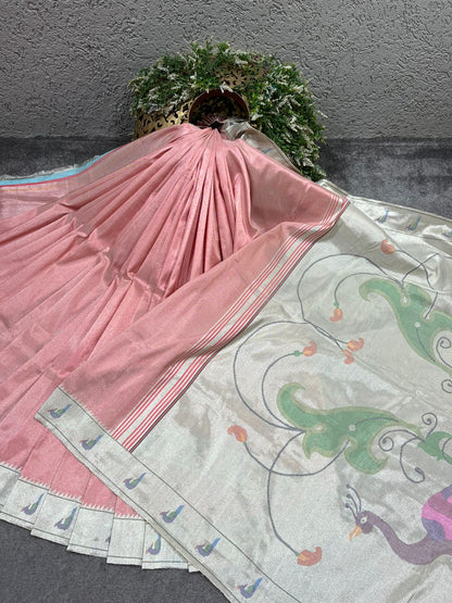 SOFT ROSE PINK PURE HANDLOOM PAITHANI SAREE
