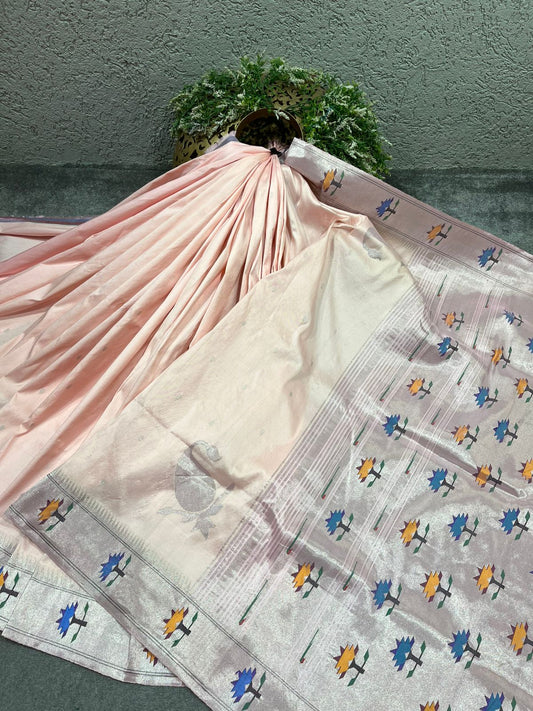 SOFT PEACH SILK PURE HANDLOOM PAITHANI SAREE