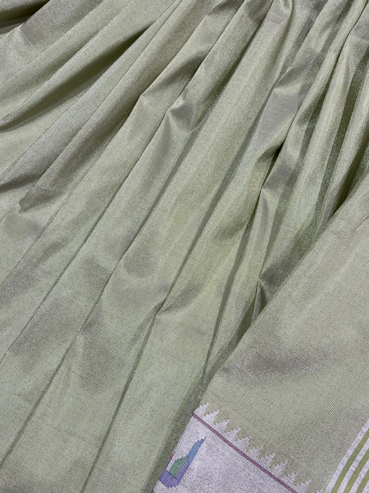 PASTEL GREEN SILK TISSUE PURE HANDLOOM PAITHANI SAREE