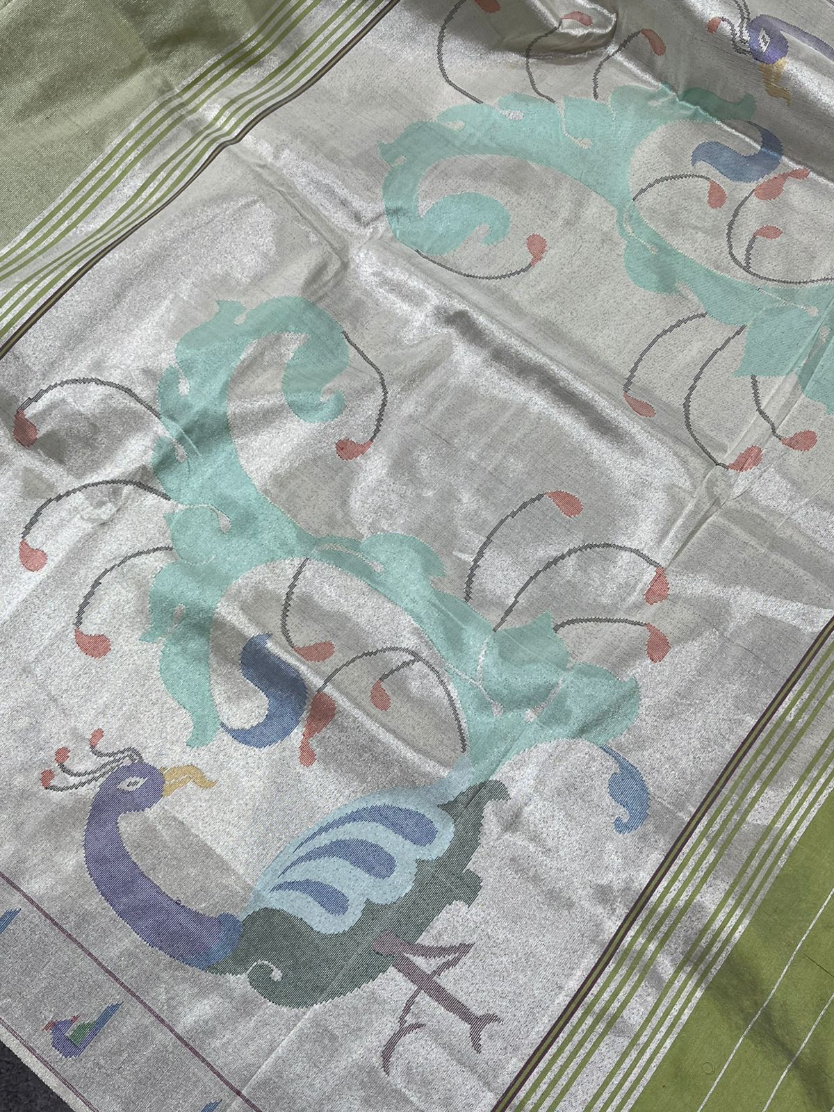 PASTEL GREEN SILK TISSUE PURE HANDLOOM PAITHANI SAREE
