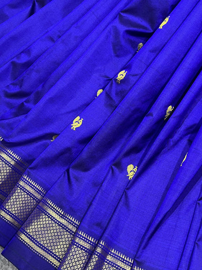 ROYAL BLUE SILK PURE HANDLOOM NAUVARI PAITHANI SAREE
