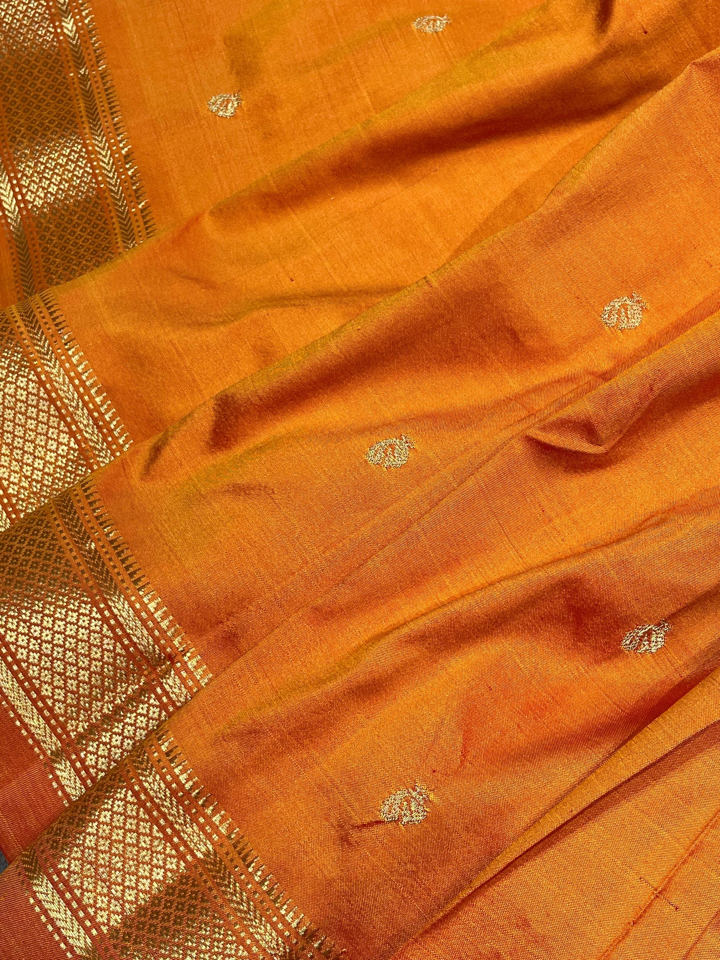 ORANGE SILK PURE HANDLOOM NAUVARI PAITHANI SAREE