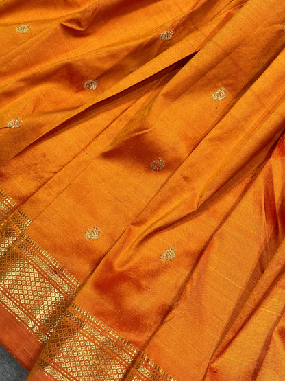 ORANGE SILK PURE HANDLOOM NAUVARI PAITHANI SAREE