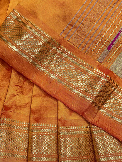 ORANGE SILK PURE HANDLOOM NAUVARI PAITHANI SAREE