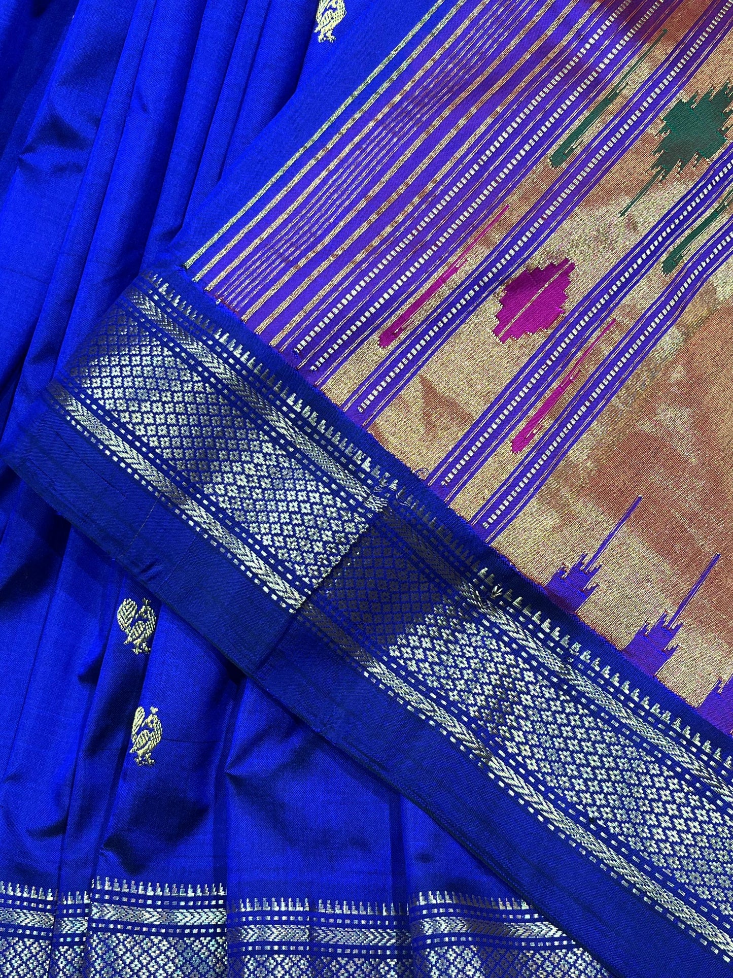 ROYAL BLUE SILK PURE HANDLOOM NAUVARI PAITHANI SAREE