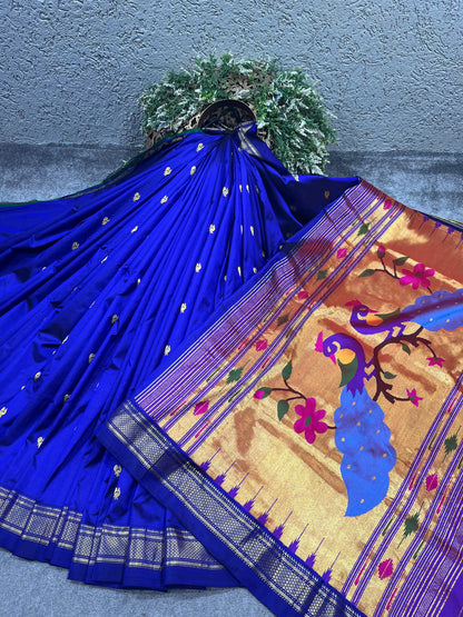 ROYAL BLUE SILK PURE HANDLOOM NAUVARI PAITHANI SAREE