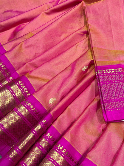 CORAL PINK SILK PURE HANDLOOM NAUVARI PAITHANI SAREE