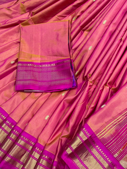 CORAL PINK SILK PURE HANDLOOM NAUVARI PAITHANI SAREE