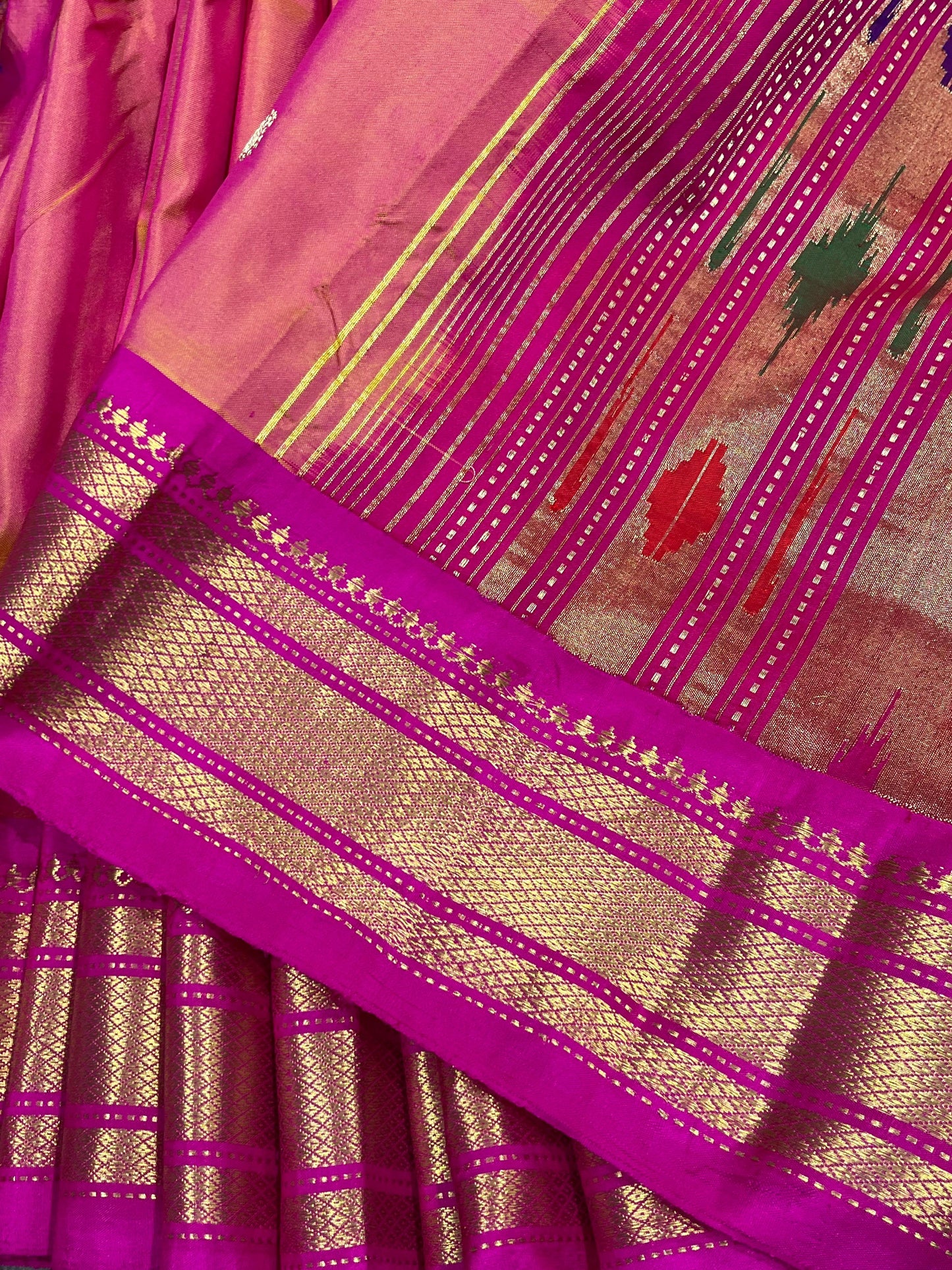 CORAL PINK SILK PURE HANDLOOM NAUVARI PAITHANI SAREE