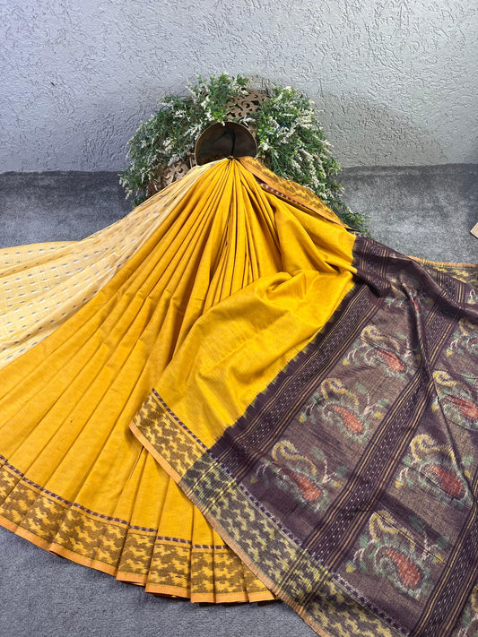 YELLOW ERI SILK PURE HANDLOOM IKKAT SAREE