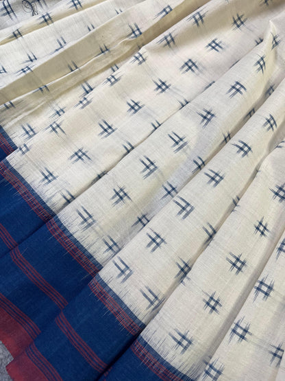 WHITE PURE HANDLOOM COTTON IKKAT SAREE