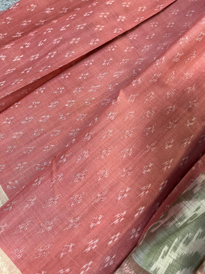 PEACH PURE HANDLOOM COTTON IKKAT SAREE