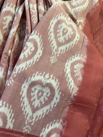 PEACH PURE HANDLOOM COTTON IKKAT SAREE