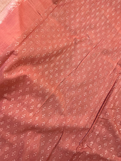 PEACH PURE HANDLOOM COTTON IKKAT SAREE