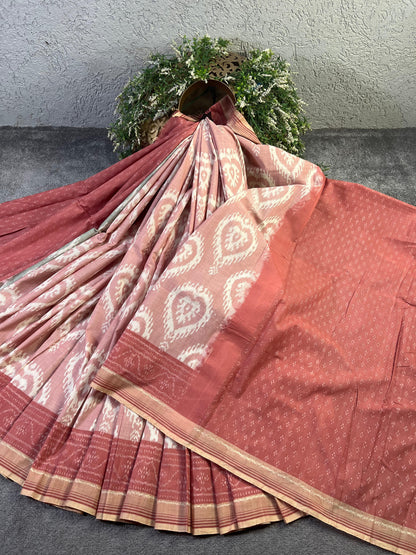 PEACH PURE HANDLOOM COTTON IKKAT SAREE