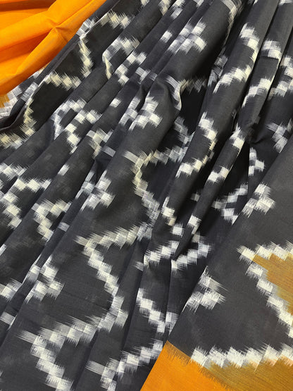BLACK PURE HANDLOOM COTTON IKKAT SAREE
