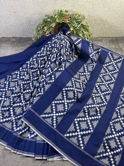 BLUE PURE HANDLOOM COTTON IKKAT SAREE