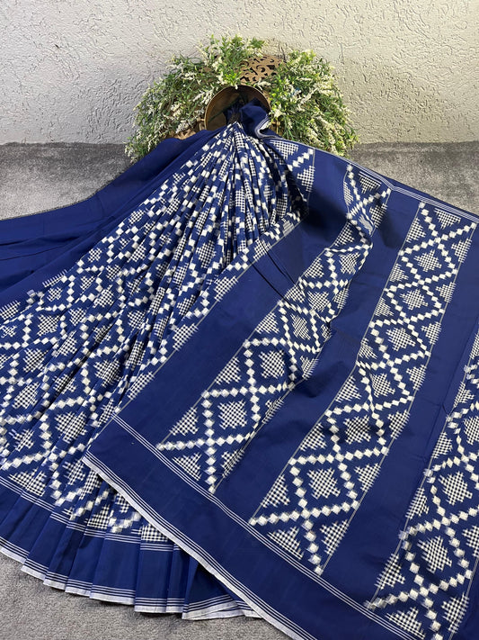 BLUE PURE HANDLOOM COTTON IKKAT SAREE