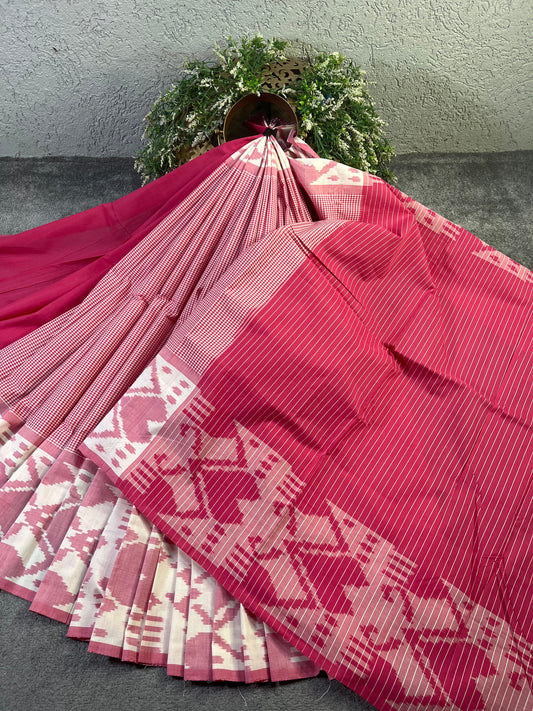 PINK PURE HANDLOOM COTTON IKKAT SAREE