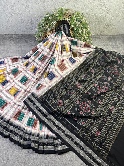 WHITE PURE HANDLOOM COTTON IKKAT SAREE