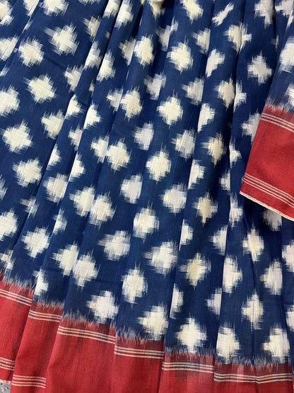 BLUE PURE HANDLOOM COTTON IKKAT SAREE