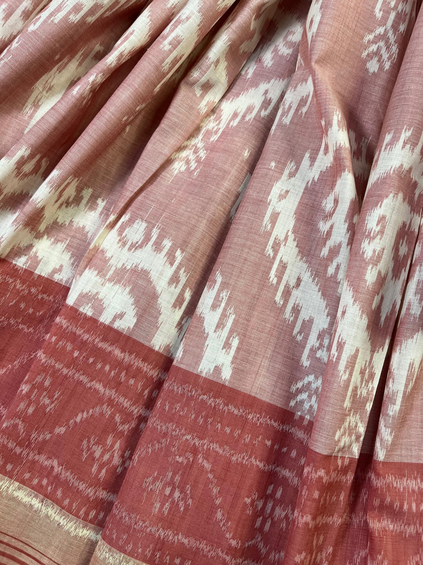 PEACH PURE HANDLOOM COTTON IKKAT SAREE