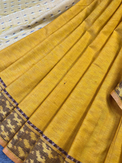 YELLOW ERI SILK PURE HANDLOOM IKKAT SAREE