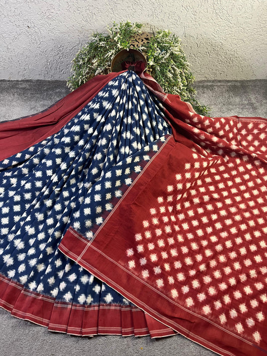 BLUE PURE HANDLOOM COTTON IKKAT SAREE
