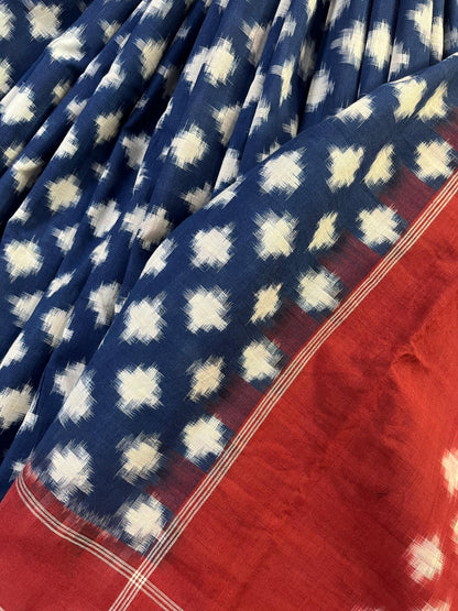 BLUE PURE HANDLOOM COTTON IKKAT SAREE