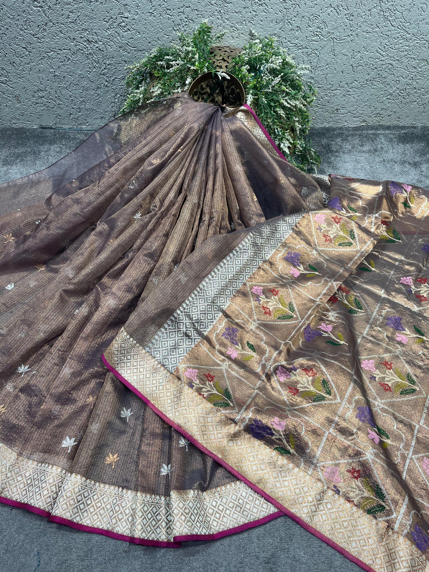 DARK BROWN REAL JARI PURE HANDLOOM KOTA DORIYA SAREE
