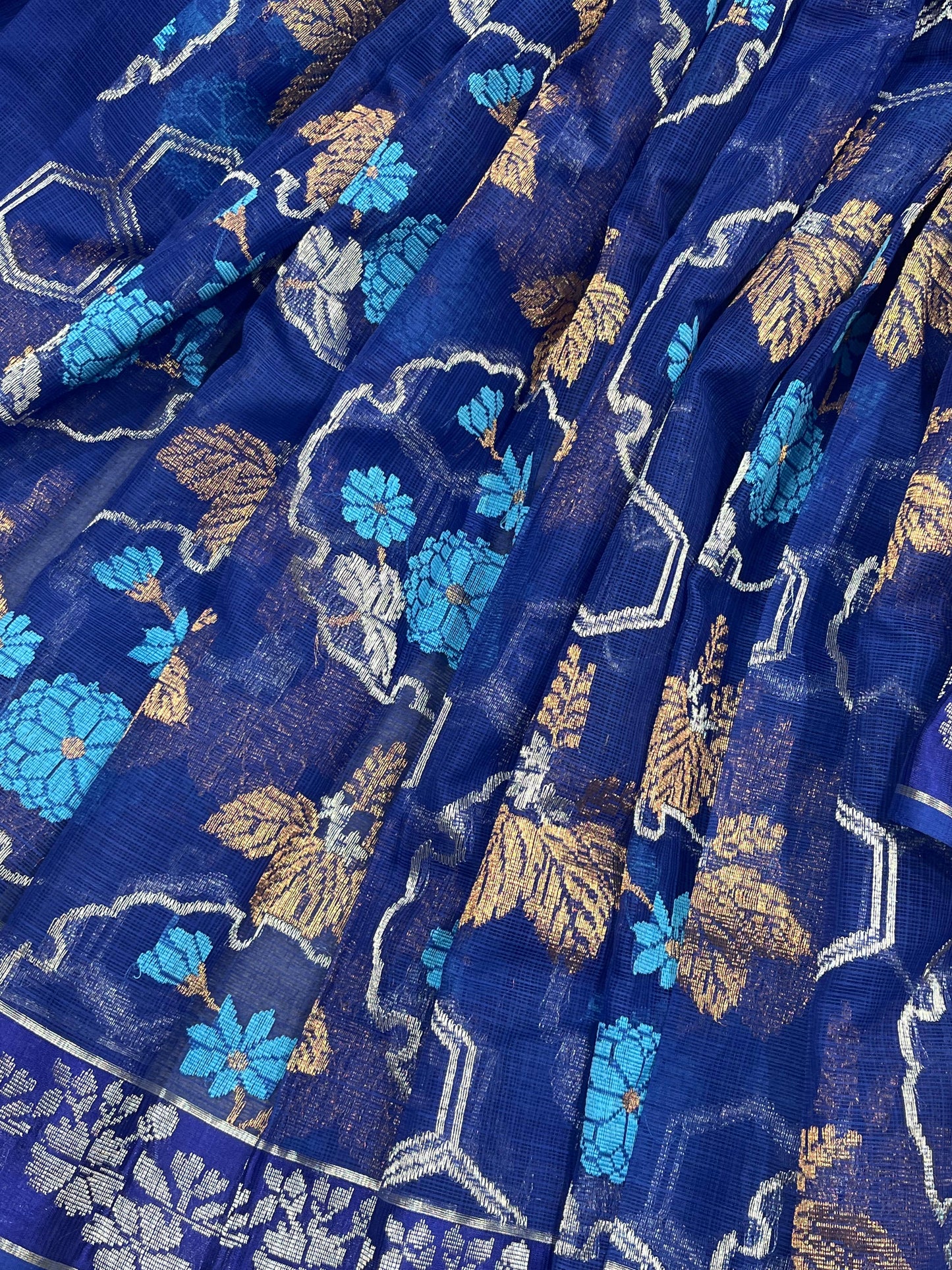 ROYAL BLUE REAL JARI PURE HANDLOOM KOTA DORIYA SAREE