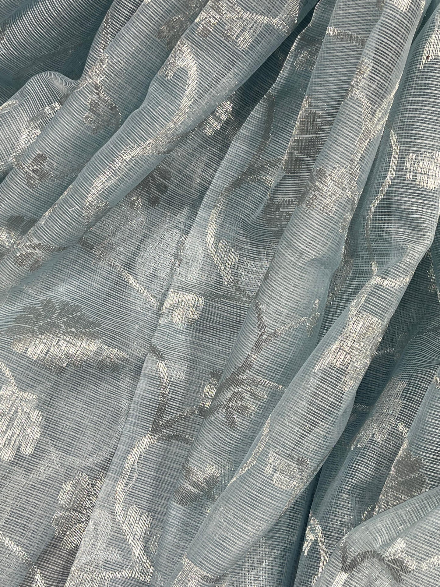 ICE BLUE REAL JARI PURE HANDLOOM KOTA DORIYA SAREE