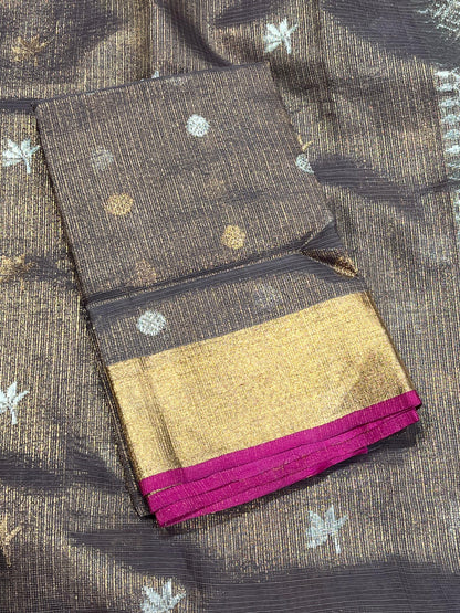 DARK BROWN REAL JARI PURE HANDLOOM KOTA DORIYA SAREE